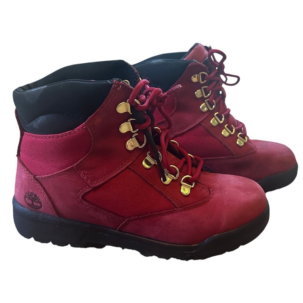 Timberland Red Nubuck Leather Mesh Field Boots Boy's 4